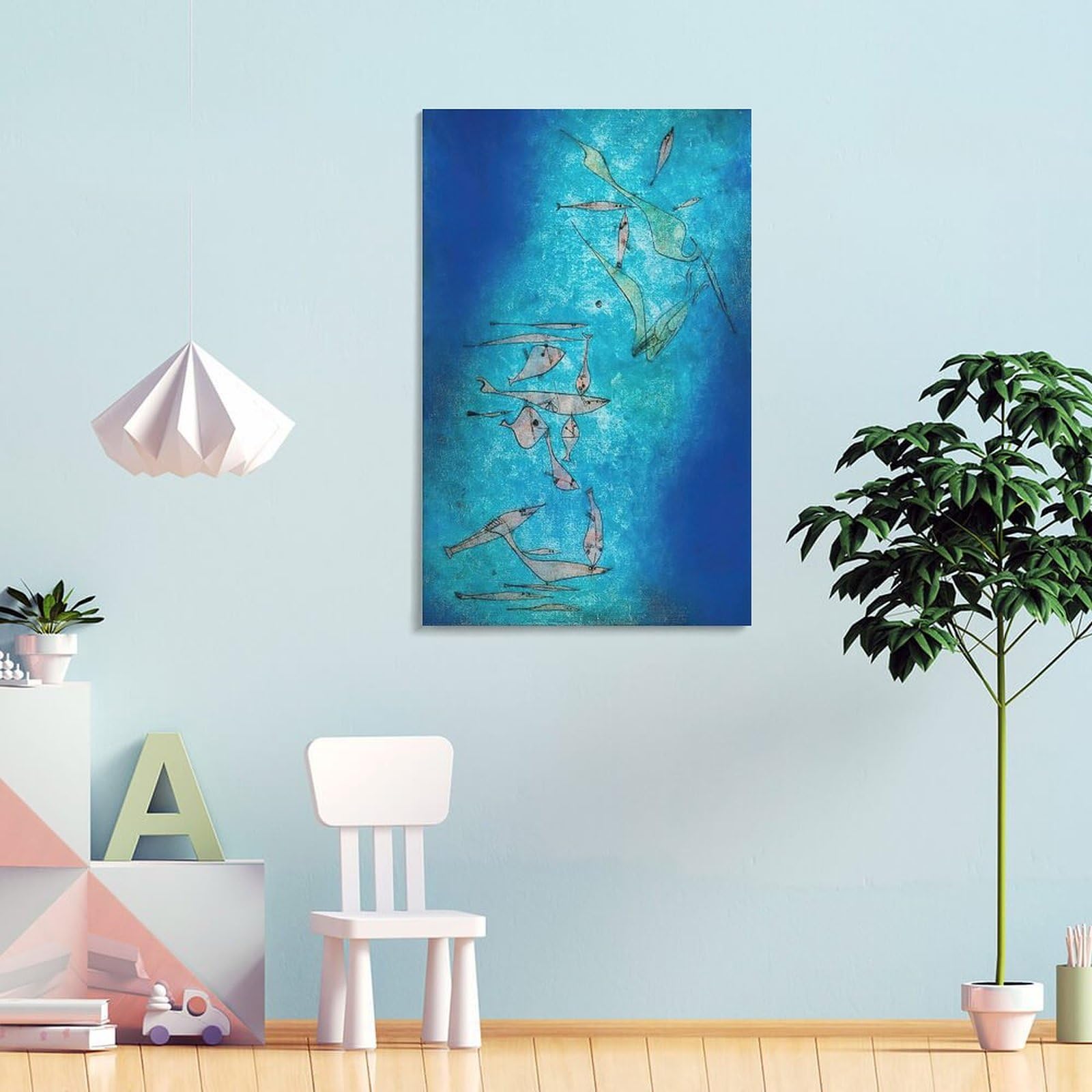 Amazon.co.jp: パウルクレー 魚の写真 キャンバス パネル線画 抽象絵画
